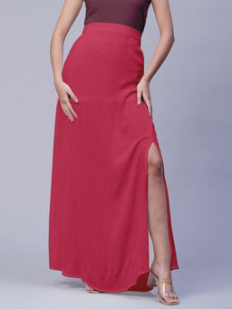 Moomaya - Solid Side Slit Ankle Length Pink Skirt