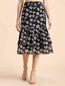 Moomaya - Printed Layered Tiered Midi Skirt