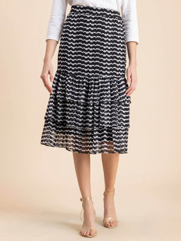 Moomaya - Printed Layered Tiered Midi Skirt