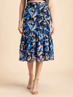 Moomaya - Printed Layered Tiered Midi Skirt