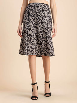 Moomaya - Floral Printed A-Line Knee Length Skirt