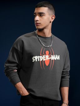 HIGHLANDER - Marvel Spider Men Grey Oversized Graphic Round Neck Sweatshirt