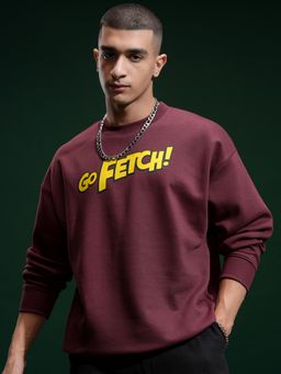 HIGHLANDER - Marvel Deadpool Men Wine Oversized Graphic Round Neck Sweatshirt