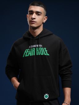 HIGHLANDER - Men Black Oversized Typography Hoodie