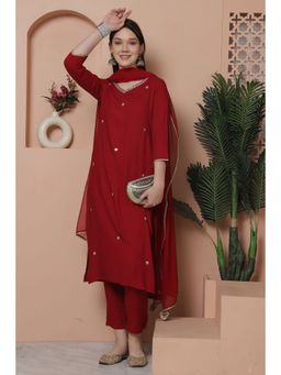 Rajnandini - Womens Maroon Solid Kurta with Pant & Dupatta (Set of 3)