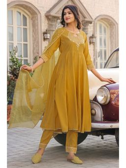Rajnandini - Womens Mustard Embroidered Kurta with Pant & Dupatta (Set of 3)