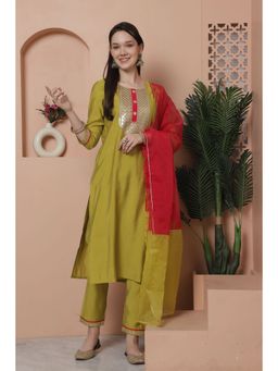 Rajnandini - Womens Lime Green Embroidered Kurta with Pant & Dupatta (Set of 3)