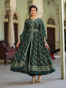 Scakhi - German Bandhani High Slit Anarkali Kurta Pant Dupatta With Belt & Potli (Set of 5)