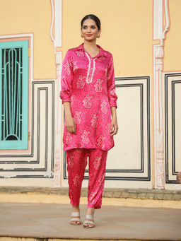 Scakhi - Pink Gaji Silk Bandhani Print Co-Ord (Set of 2)