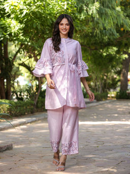 Scakhi - Lavender Chanderi Silk Embroidered Co-Ord (Set of 2)