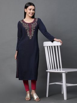 Aurelia - Blue Zari Embroidered Ethnic Winter Kurta