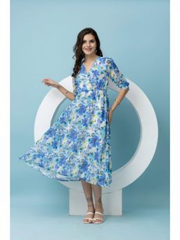 Beatnik - Women Blue Georgette Three Fourth Sleeves Dress