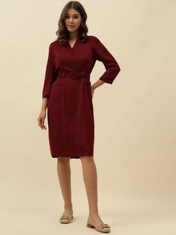 Beatnik - Women Red Twill Three Fourth Sleeves Dress