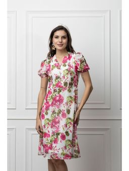 Beatnik - Women Pink Georgette Puff Sleeves Dress