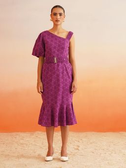 Beatnik - Women Purple Schiffli Half Sleeves Dress