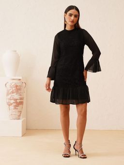 Beatnik - Women Black Lace Full Sleeves Dress