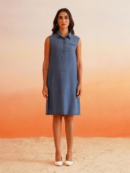 Beatnik - Women Blue Denim Sleeveless Dress