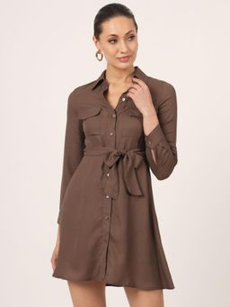 Beatnik - Women Pink Polyester Full Sleeves Dress, Belt