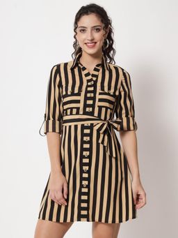 Beatnik - Women Black Polyester Full Sleeves Dress, Belt