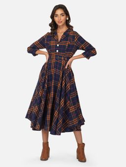Beatnik - Women Orange Cotton Three Fourth Sleeves Dress, Belt
