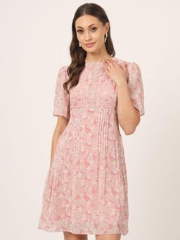 Beatnik - Women Pink Georgette Half Sleeves Dress