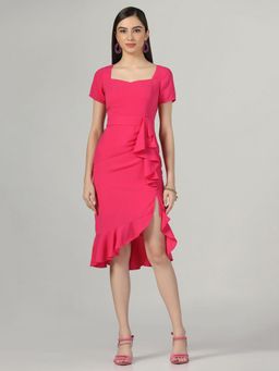 Beatnik - Women Pink Crepe Half Sleeves Dress