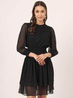 Beatnik - Women Black Chiffon Three Fourth Sleeves Dress