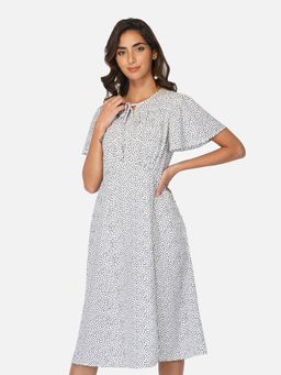 Beatnik - Women White Polyester Ruffled Sleeves Dress