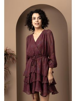 Beatnik - Women Purple Georgette Three Fourth Sleeves Dress