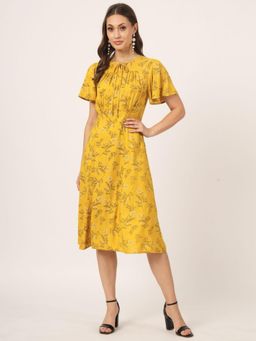 Beatnik - Women Yellow Rayon Ruffled Sleeves Dress