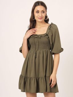 Beatnik - Women Green Crepe Half Sleeves Dress