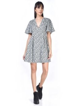 Beatnik - Women White Rayon Ruffled Sleeves Dress