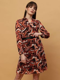 Beatnik - Women Orange Georgette Full Sleeves Dress