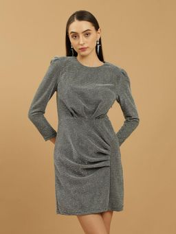 Beatnik - Women Grey Cotton Three Fourth Sleeves Dress