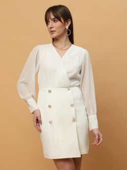 Beatnik - Women White Polyester Full Sleeves Dress