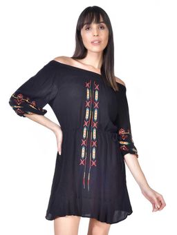 Beatnik - Women Black Cotton Three Fourth Sleeves Dress