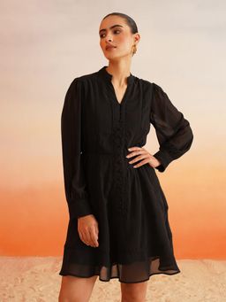 Beatnik - Women Black Georgette Full Sleeves Dress