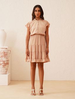 Beatnik - Women Pink Chiffon Ruffled Sleeves Dress