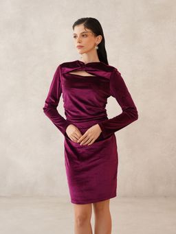 Beatnik - Women Purple Velvet Full Sleeves Dress