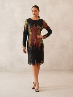 Beatnik - Women Black Sequin Full Sleeves Dress