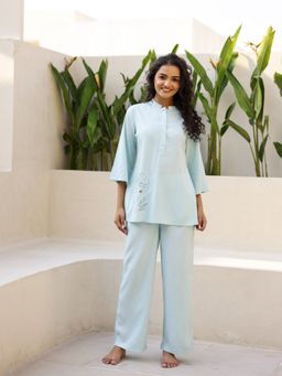 SANSKRUTIHOMES - Printed Mandarin Collar Night Suit (Set of 2)