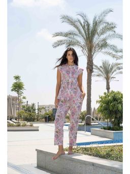 SAY - Floral Printed Mandarin Collar Pure Cotton Night Suit (Set of 2)