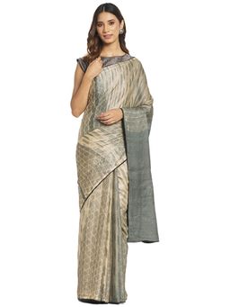 Fabindia - Grey Printed Silk Sari