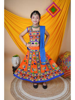 Ahhaaaa - Orange Garba Lehenga Choli with Dupatta (Set of 3)