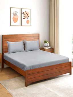 Saral Home - Sheen Shine 100% Cotton Bed Sheet with 2 Pillow Cover Grey (King)