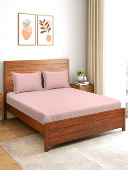 Saral Home - Sheen Shine 100% Cotton Bed Sheet with 2 Pillow Cover Pink (King)