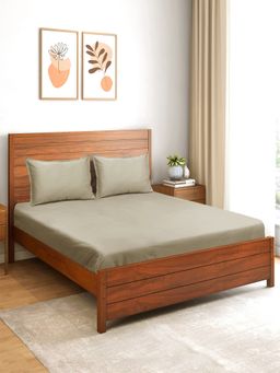 Saral Home - Sheen Shine 100% Cotton Bed Sheet with 2 Pillow Cover Beige (Queen)