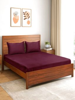 Saral Home - Sheen Shine 100% Cotton Bed Sheet with 2 Pillow Cover Maroon (Queen)