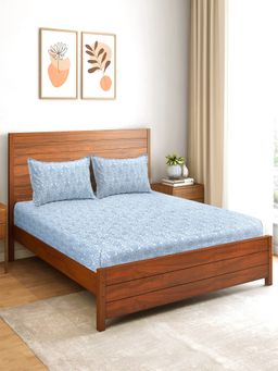 Saral Home - Mesh Soft Soft Bed Sheet with 2 Pillow Cover Blue (Queen)