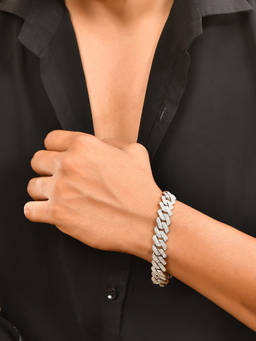 VOJ - Men Silver-Toned and White American Diamond Silver-Plated Link Bracelet